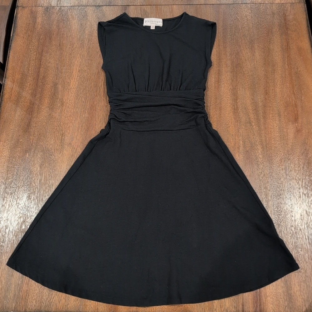 Philosophy Black Ruched-Waist Midi Dress